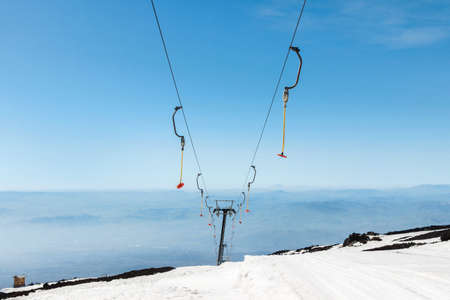 ski lift on top of mount etnaの写真素材