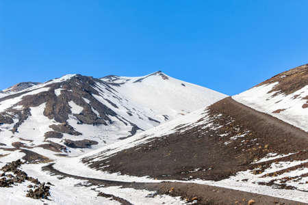 snow on mount etna in winterの写真素材