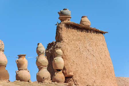 pottery on roof at Ait-Ben-Haddouの写真素材