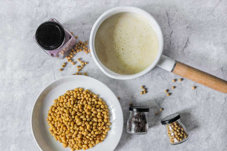 soy milk with fresh beansの写真素材