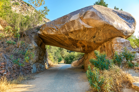 Sequoia National Park natural rock boulder bridge over roadの写真素材
