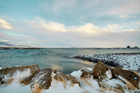 Beautiful winter landscape of Reykjavik city in Iceland.の写真素材