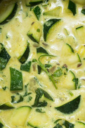palm leaf zucchini soup dishの写真素材
