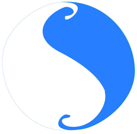 Tai Chi symbol in colors of blue and white, showing the movement of yin and yang as that of a wave, a fluid motion.の写真素材