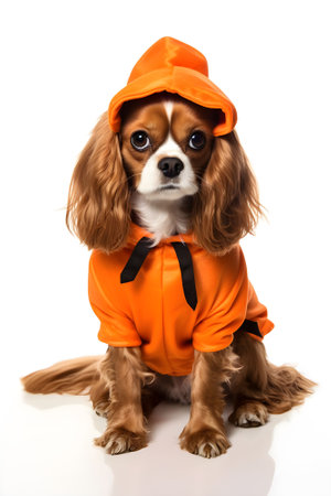 Cute Cavalier King Charles Spaniel wearing a halloween costume Generative Aiの素材
