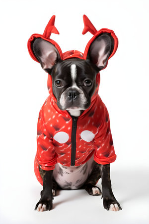 Cute French bulldog wearing a devil costume for halloween Generative Aiの素材
