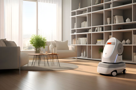 AI robot cleaning the floor and performing houseworkの素材