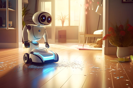 Robot with broken glass on the floor. 3d rendering.の素材