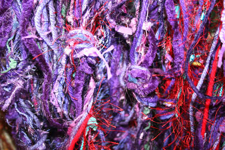 Purple yarns or threads for texture or backgroundの写真素材