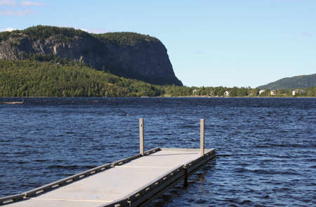 Dock on waterfront of lake in Maineの写真素材