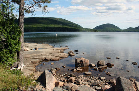 Scene from shore of Eagle lake in Acadia National Park Maine USの写真素材