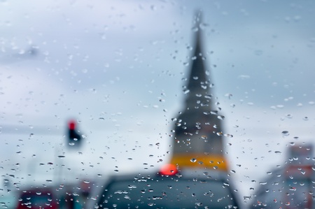 pagoda in the rain, water drop texture backgroundの写真素材