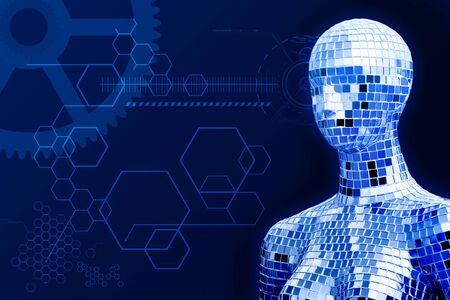 Abstract blue background of crystal lady in technology innovation design conceptの写真素材
