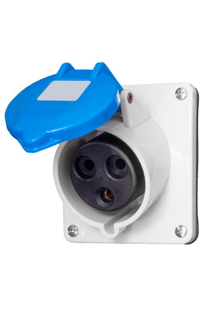 This industrial receptacle features a durable design and a protective cover, suitable for secure...
