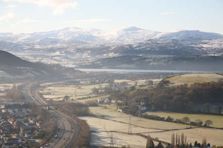 A 55 leading to Conwy river. Then on to the mountains of Snowdonia national park. の写真素材