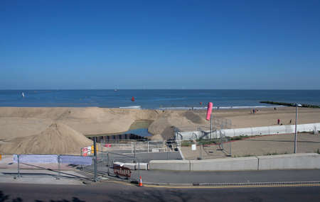 Colwyn Bay beach sea defence under construction