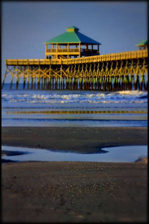 Folly Beach Pier and Puddleの写真素材