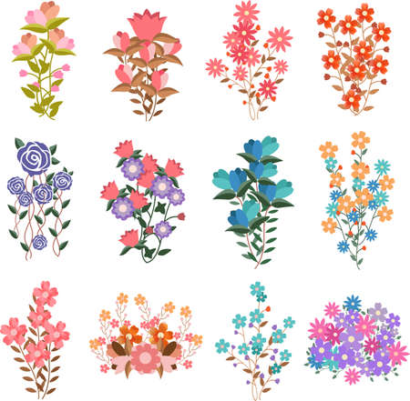 Bouquet of cute illustrations of flowersのイラスト素材