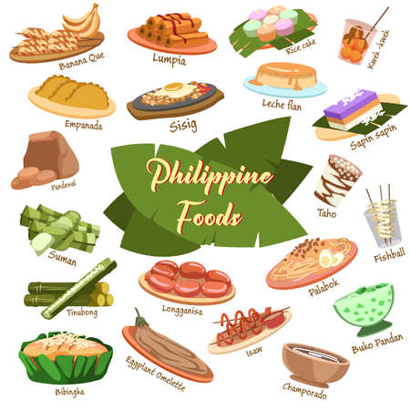 Philippine Foods cute vector illustrationsのイラスト素材
