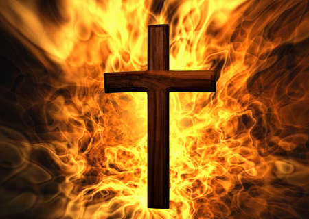 Flaming Cross Christian Art Can be canvas or paper printed.の写真素材
