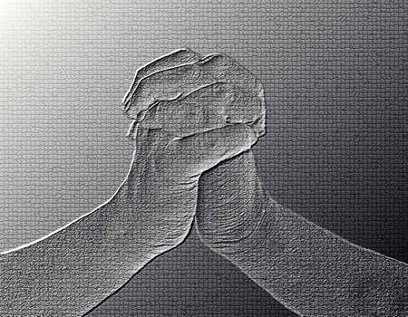 Clinched Hands (Front View) - Silver / Metalic hand gesture artwork.の写真素材