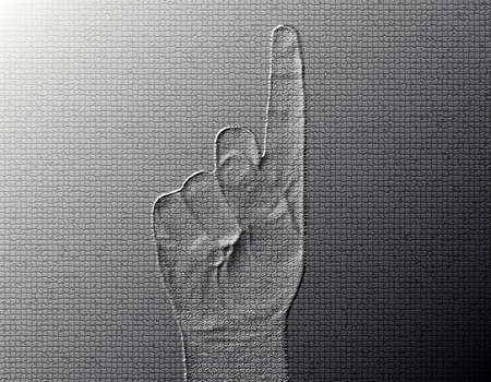 Finger-Up Hand - Silver / Metalic hand gesture artwork.の写真素材