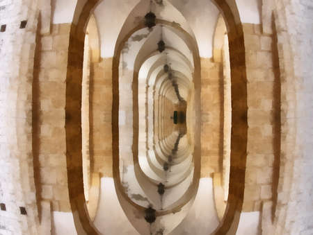 Painting with upside down mirror image of hallway (Style - Realism)の写真素材