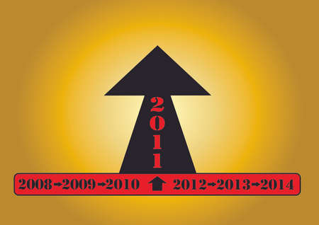 Black on red year count on with 2011 showing upwards trend on golden backgroundのイラスト素材