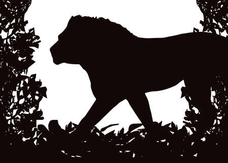 Lion in Isolated bush or jungle frame のイラスト素材