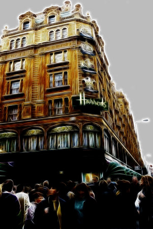 Artistic Impression Bromton Road in London with Harrods Buildingのeditorial素材