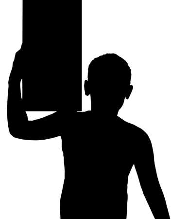 Isolated Silhouetted Boy Child Gesture and Activity Carrying Box on Shoulderのイラスト素材