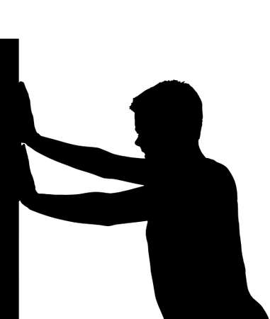 Isolated Silhouetted Boy Child Gesture and Activity Pushing Hardのイラスト素材