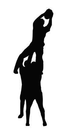 Sport Silhouette - Rugby Players Supporting Lineout Jumper Catching the Ballのイラスト素材