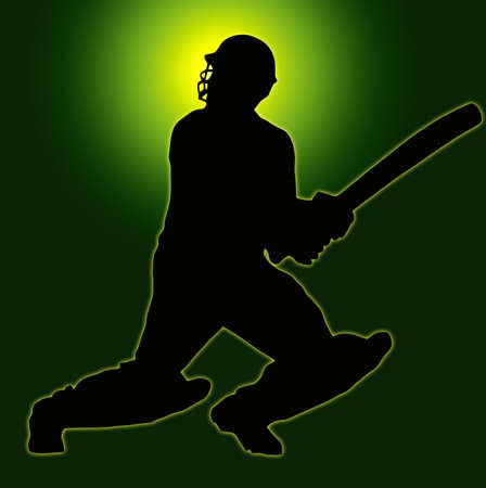 Green Gold Back Sport Silhouette Cricket Batsmanの写真素材