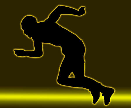 Green Gold Isolated Image of a Male Sprinter Starting Raceの写真素材