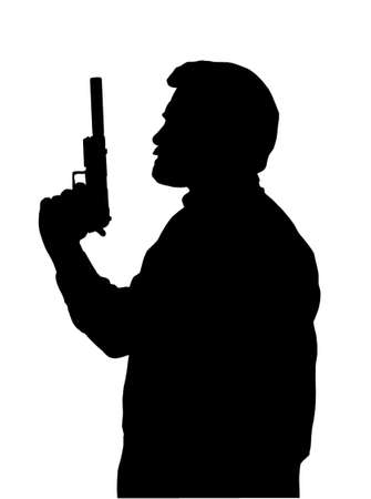Silhouette of Hitman with Pistol with Silencerのイラスト素材
