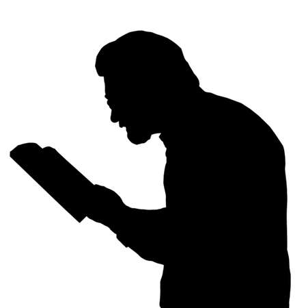 Nearsighted man with glasses reading book close to eyesのイラスト素材