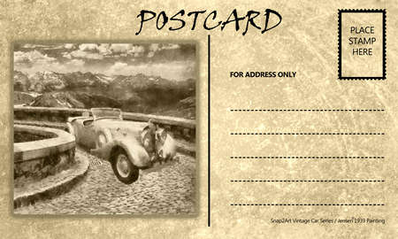 Vintage Motor Car Stained Postcard Template with Copy Areaの写真素材