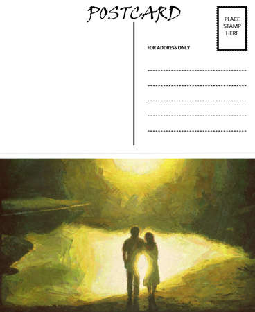 White Empty Postcard Template with Sun Reflection Couple Imageの写真素材
