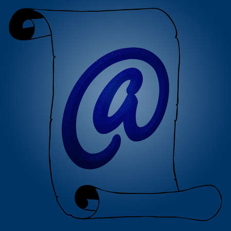 Symbolism Modern Email Symbol on Old Paper Scroll Opposites with Blue Backgroundの写真素材