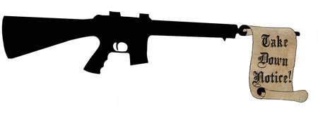 Humoristic Take Down Scroll Notice with Automatic Rifle