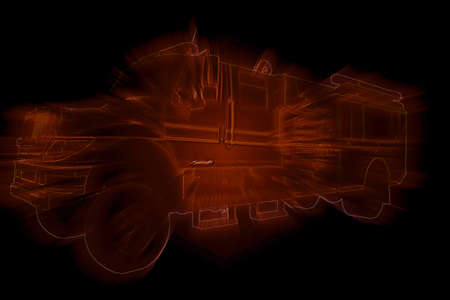 Neon Fire Truck With Red Light Burst Outline Drawing