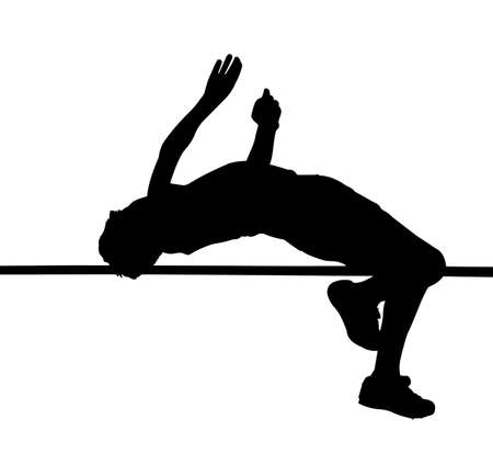 Side Profile of Boy High Jumper Leaping Over Bar Silhouetteのイラスト素材