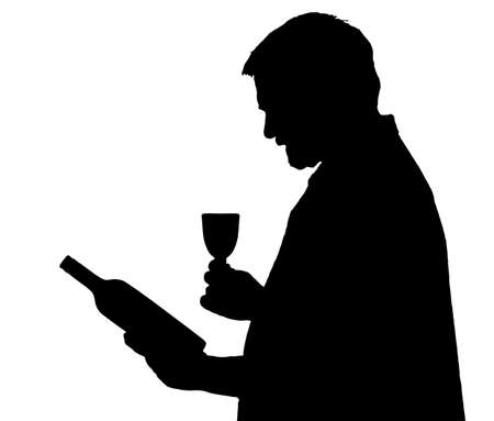 Man Silhouette Connoisseur Selecting a Bottle of Wineのイラスト素材