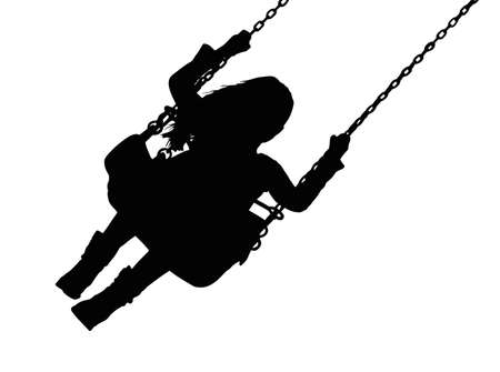 Detailed Silhouette of Small Girl on Amusement Park Swing のイラスト素材