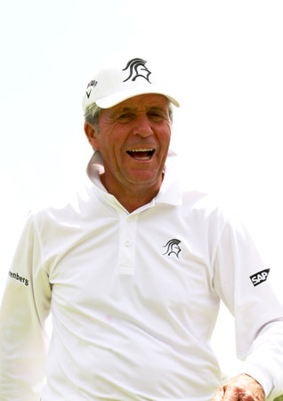 PLAYER, GARY - NOVEMBER 15: Tournament presenter and grand master Gary Player Playing at Gary Player Charity Invitational Golf Tournament laughing through the second 18 on November 15, 2015, Sun City, South Africa.のeditorial素材
