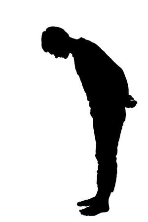 Full length side profile portrait silhouette of a teenage boy looking downのイラスト素材