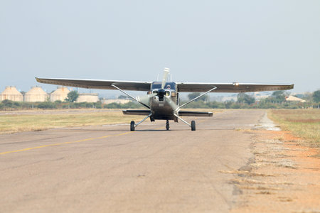 RUSTENBURG, SOUTH AFRICA - April 28, 2017: National Skydiving Championships.  Pilot landing one of two X328 Atlas Angel Turbine specially equipped aircraft for sky divers used at event.のeditorial素材