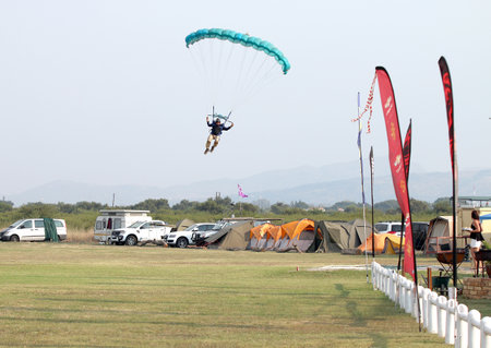 RUSTENBURG, SOUTH AFRICA - April 28, 2017: National Skydiving Championships. Male skydiver coming in...