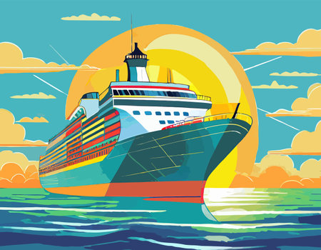 Holiday Travel Series - Colorful Abstract Art Vector Image of Passenger Ship.のイラスト素材